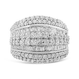 Haus of Brilliance 925 SS 2.00 Cttw Round Baguette-Cut Diamond Cluster Ring Sz 5